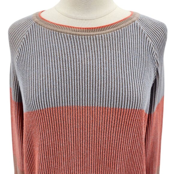 Prana Branagan Sweater Organic Cotton Blue Orange Taupe Rib Knit Sweater Medium - Picture 2 of 10